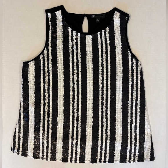 INC International Concepts black & white sequine striped tank top size L NWT - Picture 6 of 6